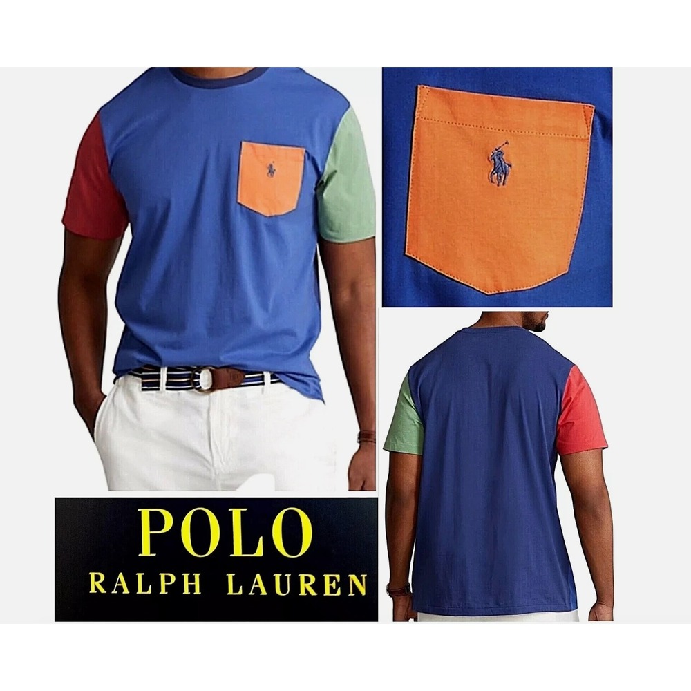 Polo Ralph Lauren Mens 2XLT Colorblock Pocket Pony Logo‎ Preppy Designer Retro